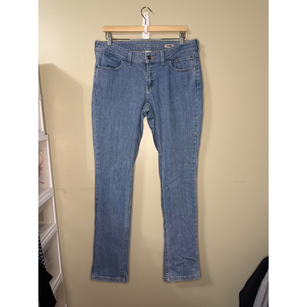 Harley-Davidson Womens Straight Leg Light Wash Denim Jeans Blue Y2K 31x33